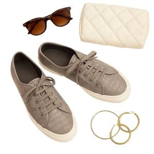 Superga Croc-Embossed Gray Leather Sneakers 41.5 US 10.5 Modern Minimal in GUC